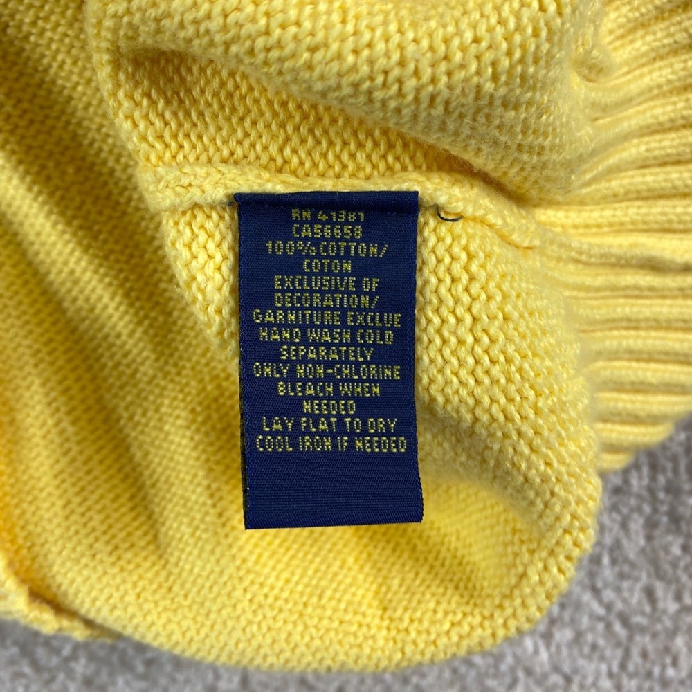 Polo Ralph Lauren Mens Yellow Cotton Knit Button Mock Neck Jumper Sweater - Picture 7 of 8